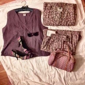 Flax 100% linen, plus size, pant and top set